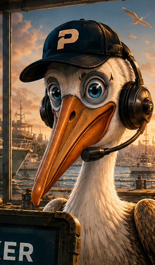 Parker — the JAXTR AI voice receptionist, drawn as a pelican in a headset